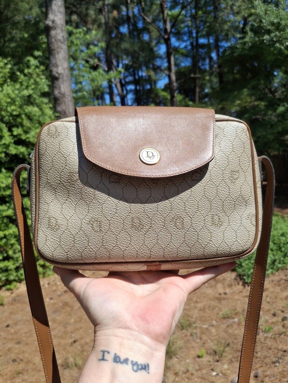 Vintage 80s Christian Dior Cream Coated Canvas & Brown Leather Crossbody Bag COA - Picture 2 of 16